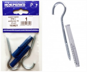 Шуруп-крюк 6*60 с дюбелем 10 (2 шт BL) НАКРЕПКО