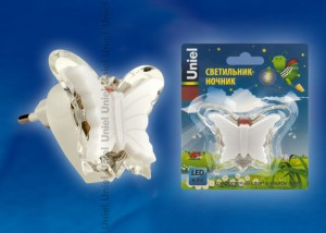 Светильник Uniel DTL-308 ночник 0.5W 3LED RGB Бабочка 220V, пластик, без выкл, BL