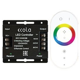 Ecola Контроллер 12V 216W(24V 432W) 18A RGB с кольцевым сенсорным белым радиопультом RFC18WESB
